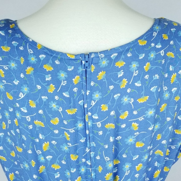 Vintage 90s Daisy Floral Maxi Dress Blue Grunge - Picture 6 of 8